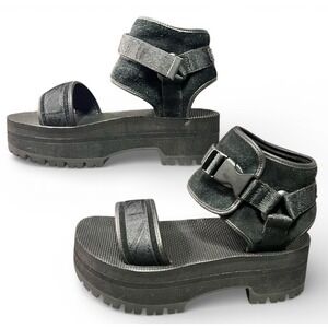 Teva Indio Jewell Platform Buckle Sandals Womens 7 Black Ankle Wrap 2.25" Heel